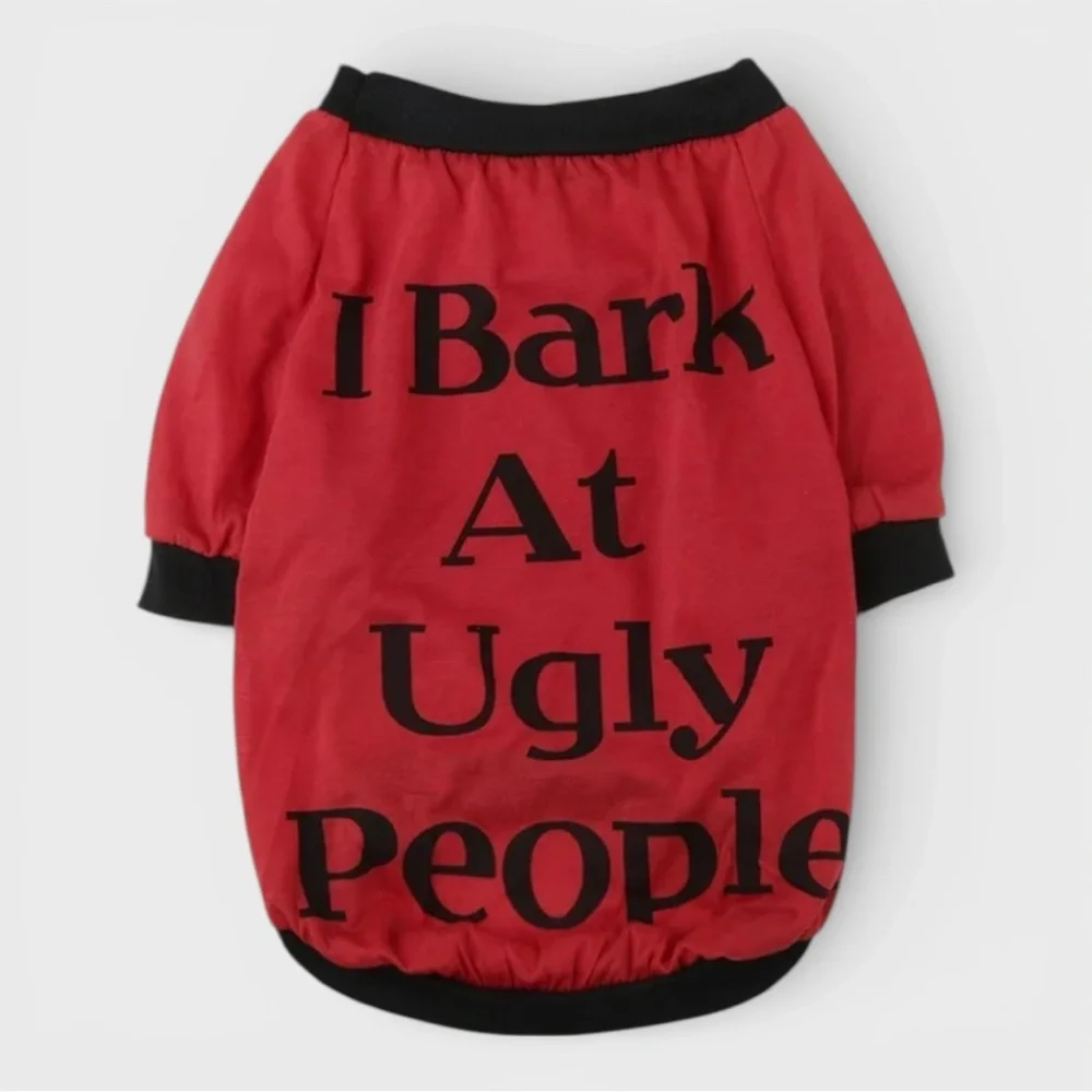 728 10/$50🏄🏻‍♀️ NEW! Red and Black I Bark at Ugly People Dog Shirt Size XS